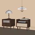 Modern Wooden Bedside Tables With Lamp Books Drawer Lattice And Woven Panel
