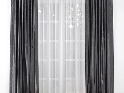 Black Curtains with White Sheer Curtains for Window Allowing Natural Light 3d model