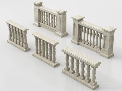 Stone Railings With Decorative Balusters And Architectural Posts In Various Styles 3d model