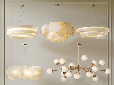 Modern Elegant Lighting Combinations With White Shades Petal Shaped Circular And Spherical Pendant Lights 3d model