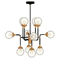 Modern Black and Gold Chandelier With Multiple Clear Glass Bulbs and Metal Frame
