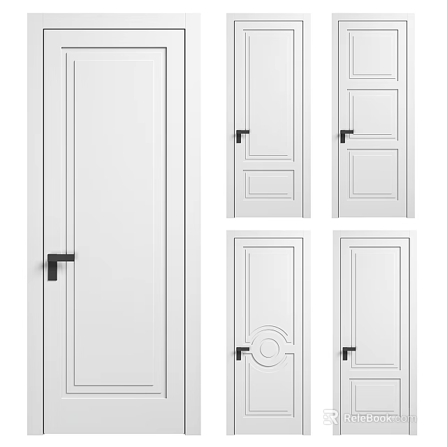 White Hinged Doors With Modern Panel Designs And Various Handle Styles For Home Use 3d model 
