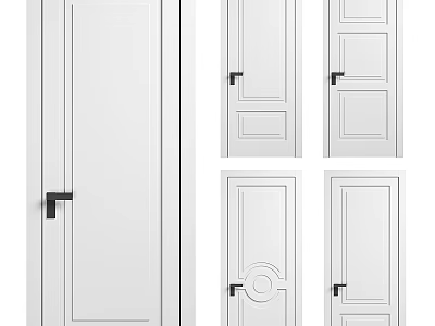 White Hinged Doors With Modern Panel Designs And Various Handle Styles For Home Use 3d model