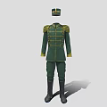 Green Military Uniform With Golden Buttons Jacket Pants Hat And Boots