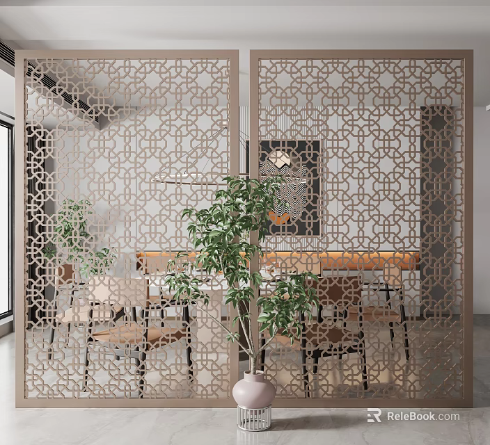 Modern Room Divider With Intricate Lattice Pattern For Dining Area Decoration 3d model