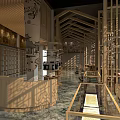 Modern Chinese Teahouse With Wooden Structures Carved Lattice Windows Marble Flooring And Circular Display Cabinets