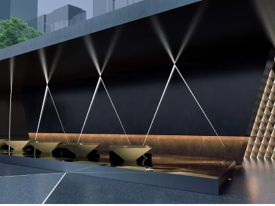 Modern Main Entrance Gate Design With Geometric Lighting Projection Black Wall And Decorative Lattice 3d model