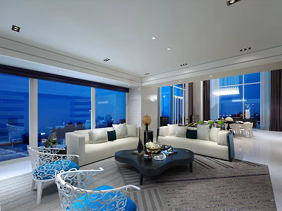 Modern Living Room Interior With Large Windows White Sofa And Coffee Table 3d model