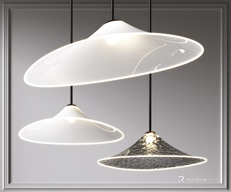 Modern Pendant Lights With Three Different Sleek White And Textured Design Shades 3d model 