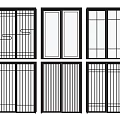Various Sliding Door Designs With Metal Frames And Decorative Grilles 3d model