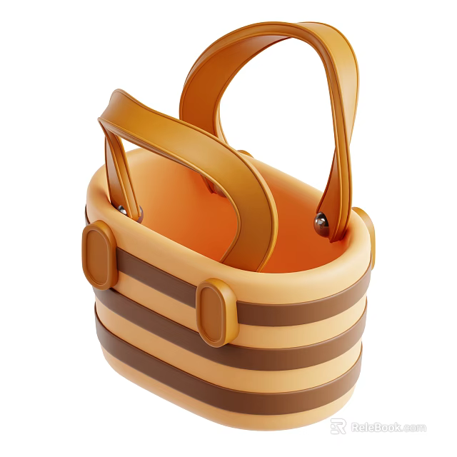 Stylish Brown Yellow Striped Handbag With Sturdy Handles And Decorative Buckles 3d model 