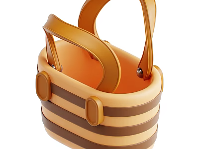 Stylish Brown Yellow Striped Handbag With Sturdy Handles And Decorative Buckles 3d model