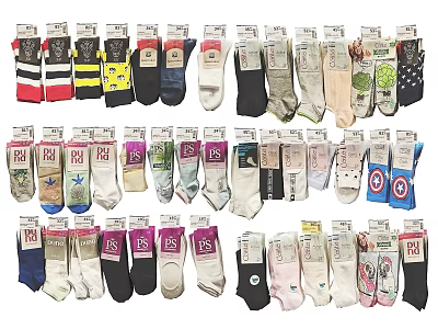 Assorted Fashionable Socks With Various Colors And Patterns In Packaged 3d model