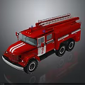 Red 3D Rendered Fire Truck With Ladder And Number 7 On Body