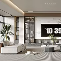 Modern Living Room Interior With Marble Accent Wall Large TV And Comfortable Sofa