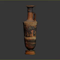 Ancient Vase Sculpture Carving With Classical Red And Black Painted Figures Design
