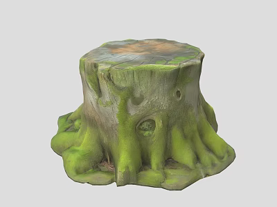 Natural Tree Stump With Green Moss And Textured Roots For Garden Plant Decor 3d model