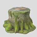 Natural Tree Stump With Green Moss And Textured Roots For Garden Plant Decor