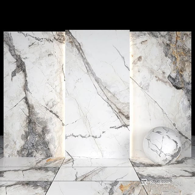 White Marble Components With Gray Veins For Interior Design And Decorative Sphere 3d model 