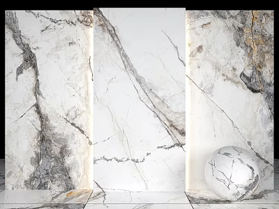 White Marble Components With Gray Veins For Interior Design And Decorative Sphere 3d model
