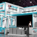 AISINO Exhibition Booth With Blue And White Design Staff Display Cabinets Tables And Chairs