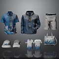 Blue White Daily Life Products With Polo Shirt Jacket Shorts Caps T Shirts Tote Bag