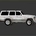 Vintage White SUV With Roof Rack Dark Windows Off Road Tires And Retro Design Features