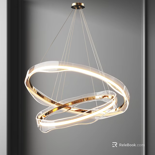Modern Circular Ring Chandelier With Illuminated Metallic And Transparent Sleek Design 3d model 
