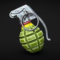 Green Textured Hand Grenade With Metal Safety Pin And Red Yellow Bands Design