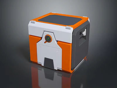 Orange And White Cube Shaped Storage Box With Black Top Circular Knob And Side Handle 3d model
