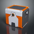 Orange And White Cube Shaped Storage Box With Black Top Circular Knob And Side Handle 3d model