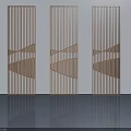 Three Wooden Hinged Doors With Geometric Patterns Against Light Colored Wall On Smooth Floor 3d model