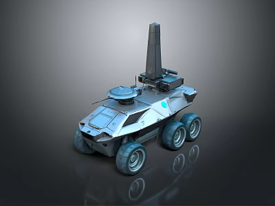 Futuristic Six Wheeled Tank With Modern Tower And Radar System Design 3d model