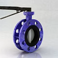 Durable Blue Butterfly Valve With Flange Metal Handle And Black Seal