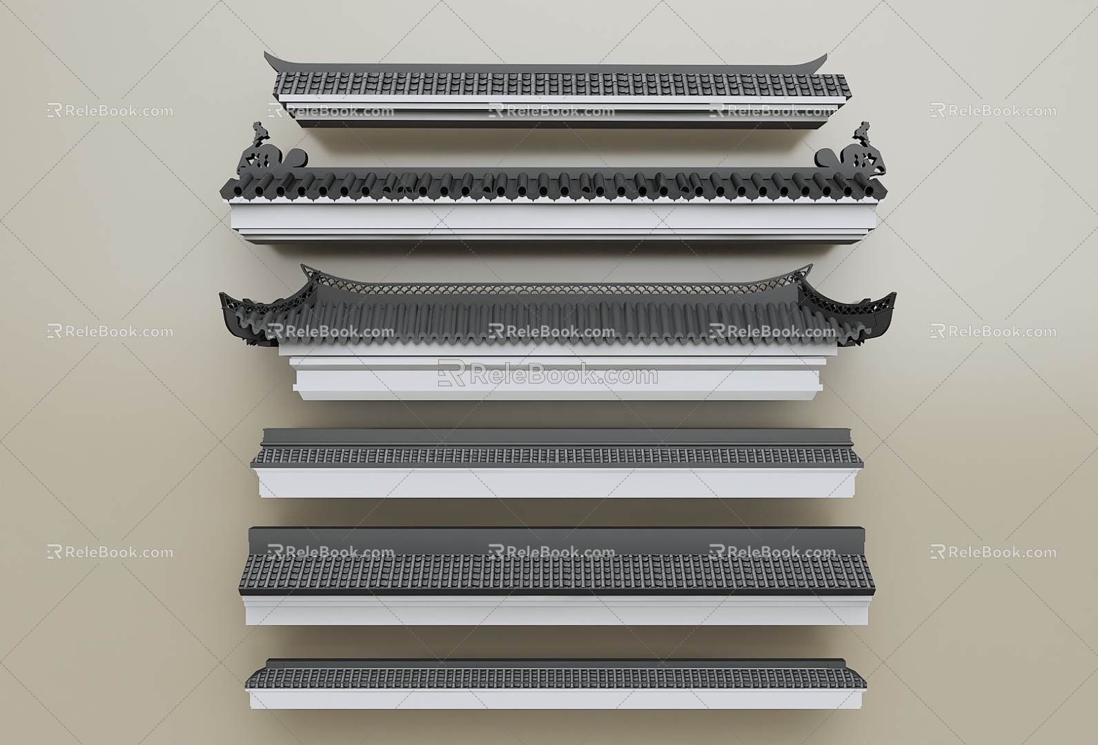 Chinese-style eaves Chinese-style eaves line Cornice ridge Chinese-style component Eaves tile ridge tile component 3d model