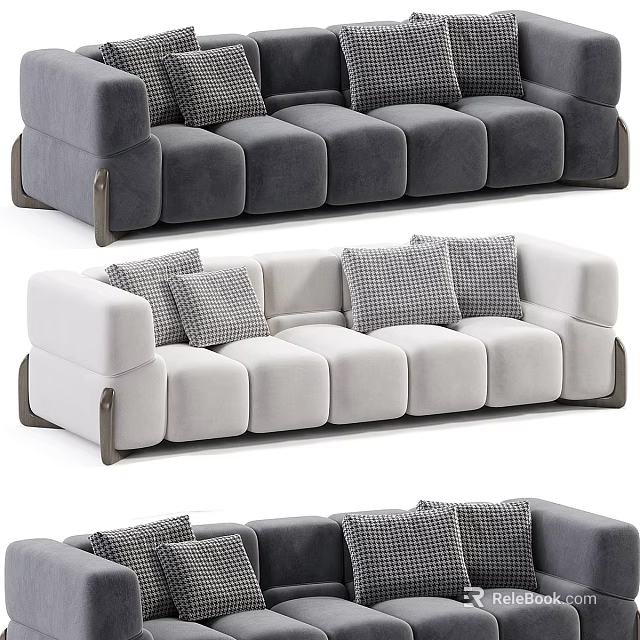 Modern Sectional Sofa In Gray And White With Decorative Pillows And Comfortable Design 3d model 