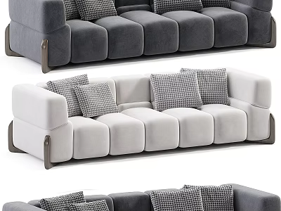 Modern Sectional Sofa In Gray And White With Decorative Pillows And Comfortable Design 3d model