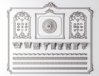 European-style carved plaster lines 3d model