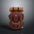 Brown Vintage Roll Top Backpack with Multiple Pockets Durable Material and Leather Straps 3d model