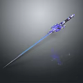 Glowing Blue Decorated Sword with Slim Blade and Intricate Hilt Patterns
