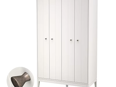 White Double Door Wardrobe With Metal Handles And Sturdy Legs Modern Design 3d model