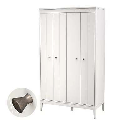 White Double Door Wardrobe With Metal Handles And Sturdy Legs Modern Design 3d model