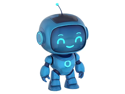 Blue Smart Robot With Cute Design Smiling Face Antenna And Humanoid Structure 3d model
