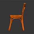 Orange Wooden Dining Chair With Carved Seat And Curved Backrest Design