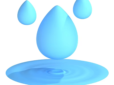 Blue Water Drop Decorative Ornament Set With Ripple Base And Small Drops 3d model