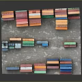 Colorful Shipping Containers Stacked In Different Colors On Gray Platform 3d model