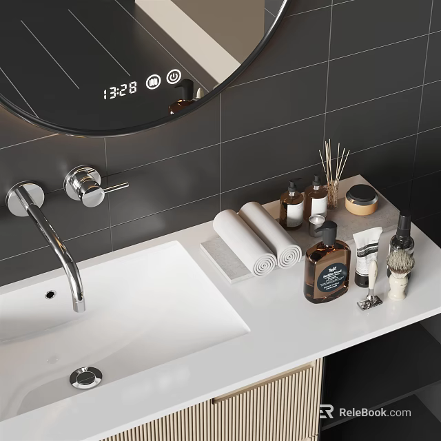 Modern Bathroom Accessories With Sink Faucet Tissue Rolls And Toiletries 3d model 