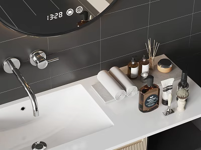 Modern Bathroom Accessories With Sink Faucet Tissue Rolls And Toiletries 3d model
