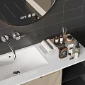 Modern Bathroom Accessories With Sink Faucet Tissue Rolls And Toiletries