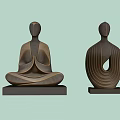 Abstract Bronze Landscape Sculptures With Meditation Pose Spiral Design And Square Base